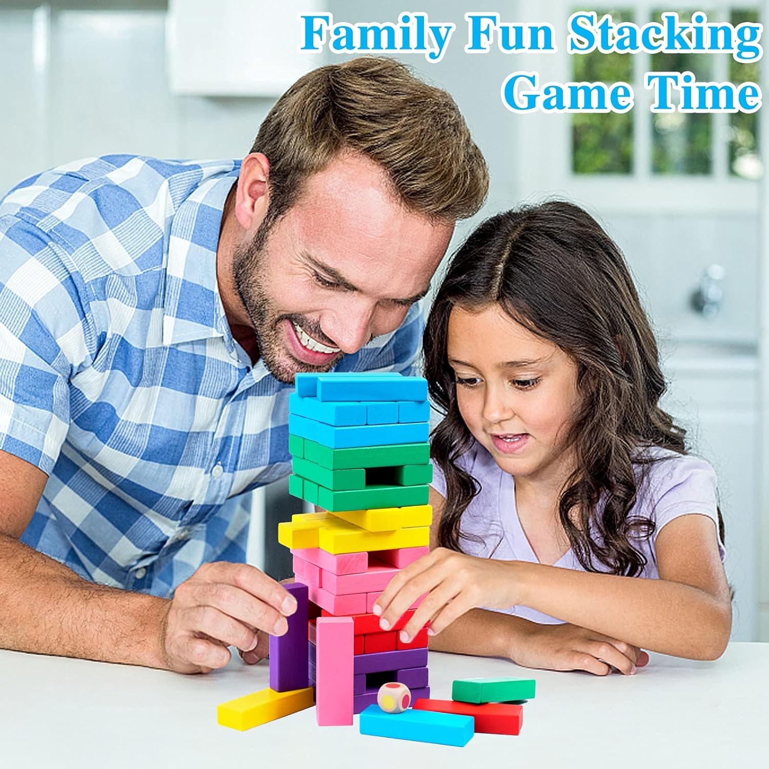 Wooden Colorful Jenga Stacking Tower Family Game - 48 pieces