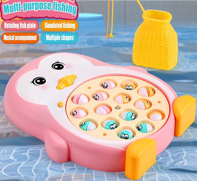 Fidtoy Penguin Fishing Electric and Music Play Set Interactive Rotating Fish Catching Game for Kids Ages 3-6