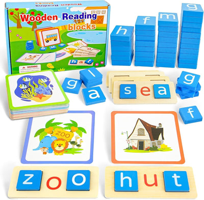 Cartes flash de mots visuels Blocs de lecture en bois pour la maternelle - 979