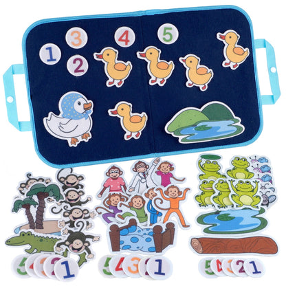 CHEFAN Felt Board for Toddlers, Felt Pieces Storytelling Flannel Board with 5 Little Ducks, 5 Little Monkeys and 5 Green Speckled Frogs Stories for Preschool Activities, 4 Sets