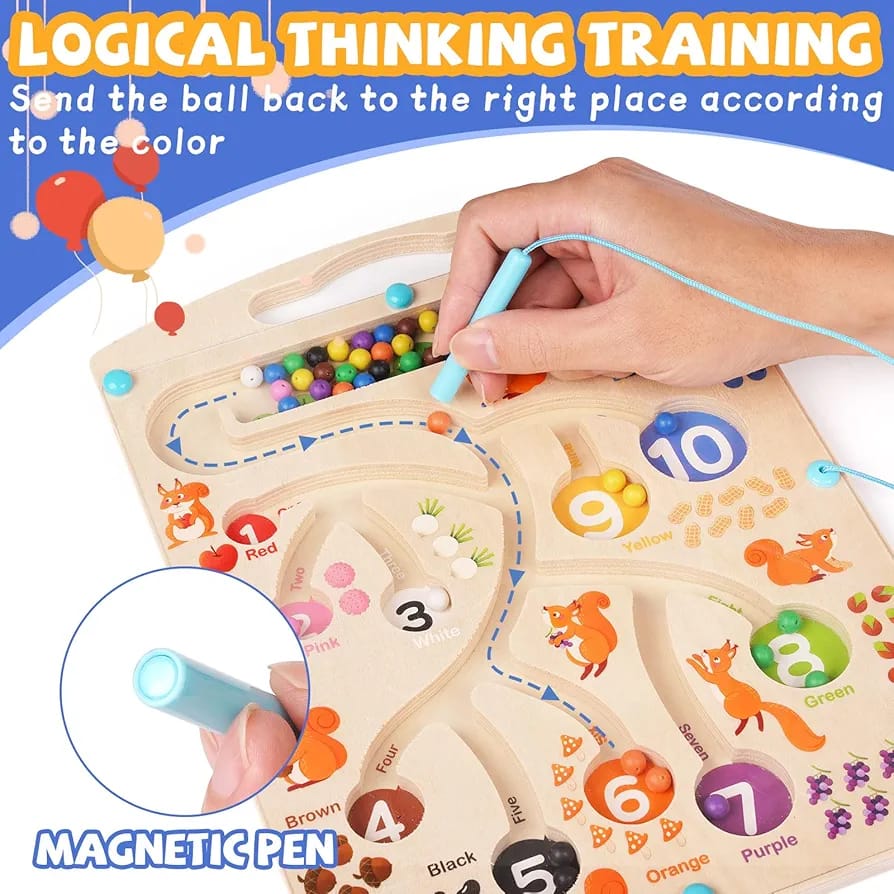 Wooden Magnetic Color and Number Maze Board - 018