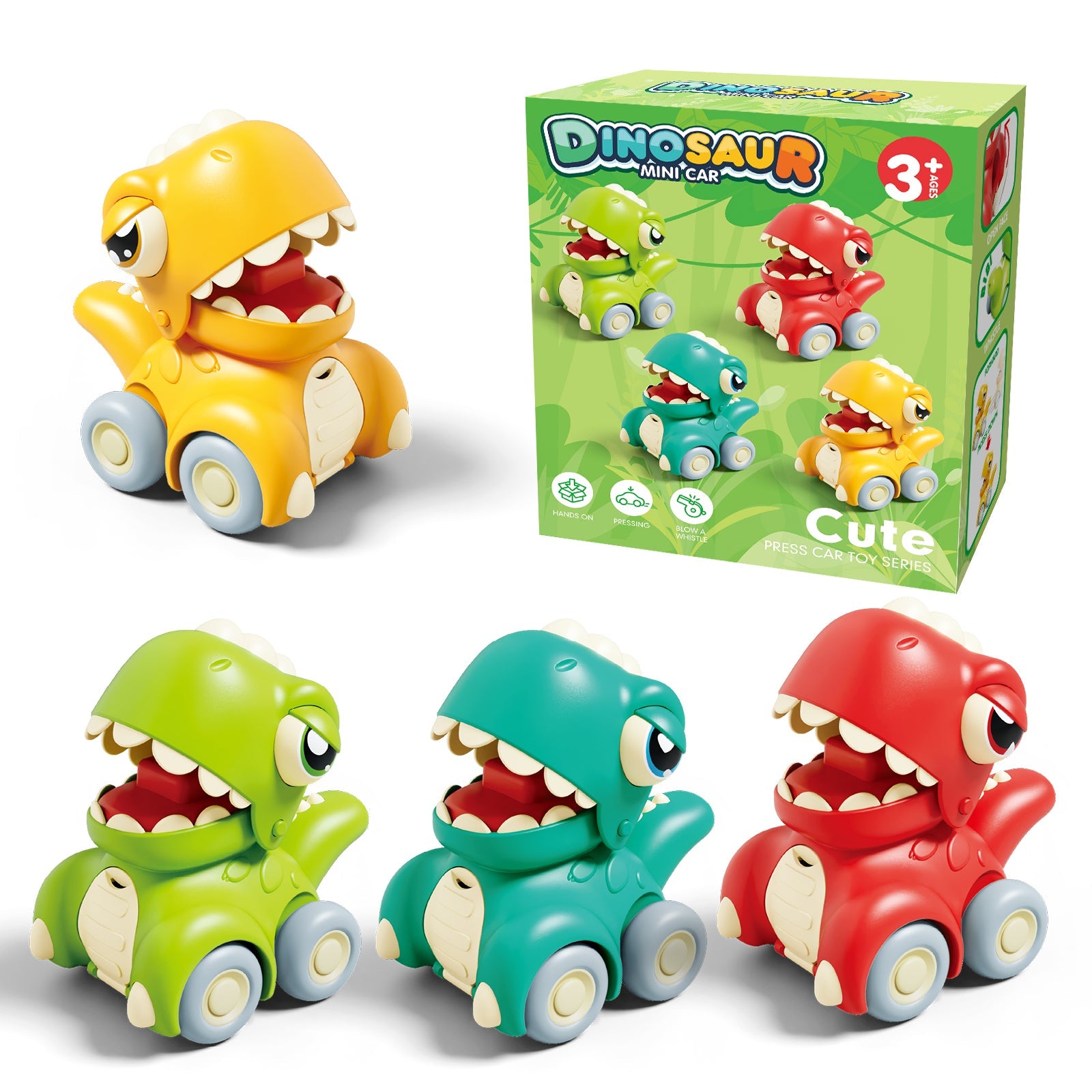 Push & Go Dinosaur Car Toy Set - 4PCS Mini Dino Vehicles for Toddlers I Pull Back Cars for Boys & Girls Ages 3+ | Fun Educational Toy Set for Preschool Learning & Imaginative Play