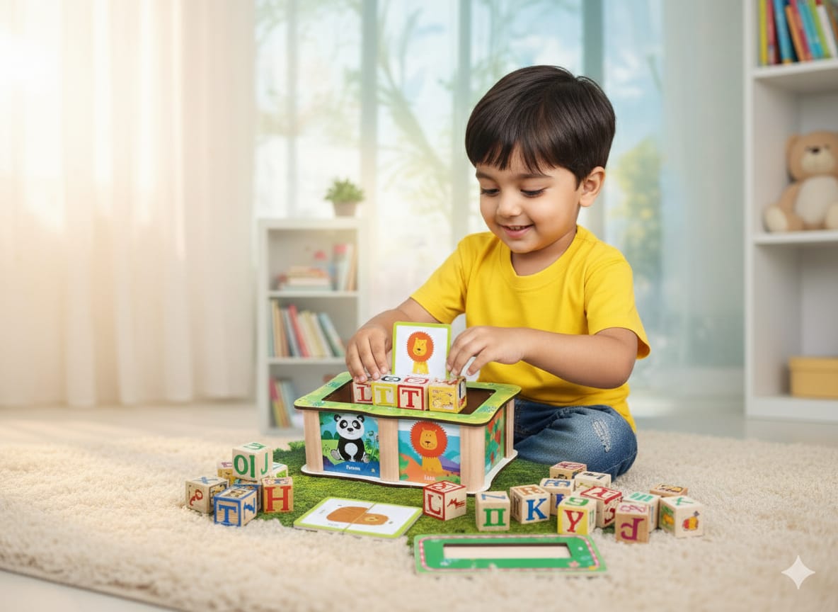 Wooden Word Building Block Box with Cards - 581