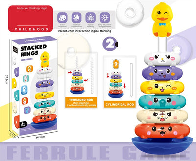 Fidtoy Anneaux rotatifs et empilables 2 en 1 pour tout-petits, jouet en plastique avec anneaux empilables d'animaux, jouet d'apprentissage sensoriel pour la motricité fine, à partir de 12 mois