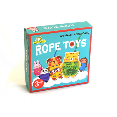 Juego de cordones y trazado de animales y juguetes de cuerda
