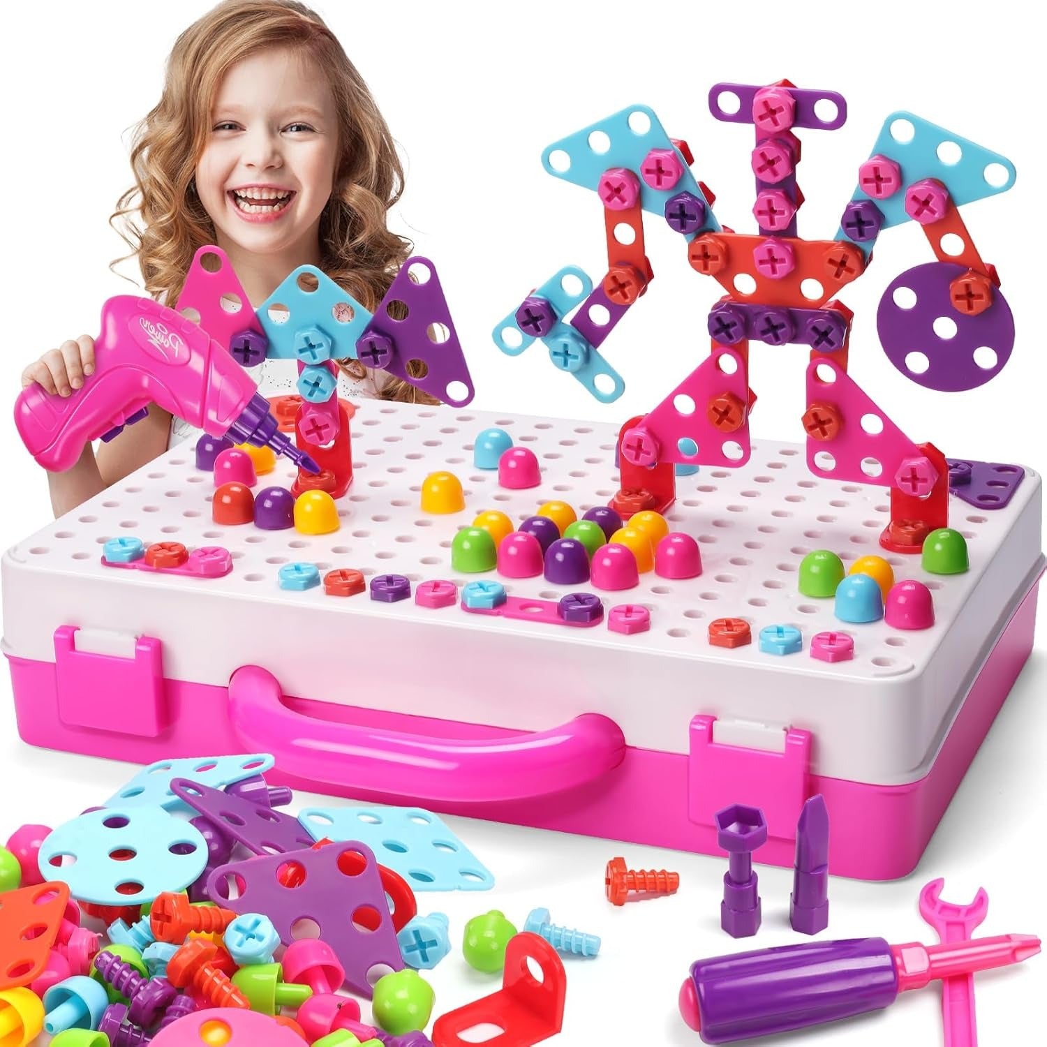 3in1 DIY Creative Magic Panel Electric Drill Tool Play Set 666 - Pink