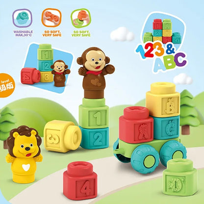 Soft Educational Rubber Animal Building Blocks - 15 pieces