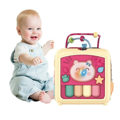 Fidtoy Multifunction Ball and Gear Baby Activity Toy Music Busy Cube for Early Sensory Play