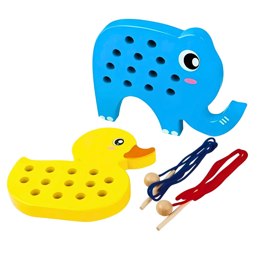 Set de Enhebrado Patito y Elefante de Madera