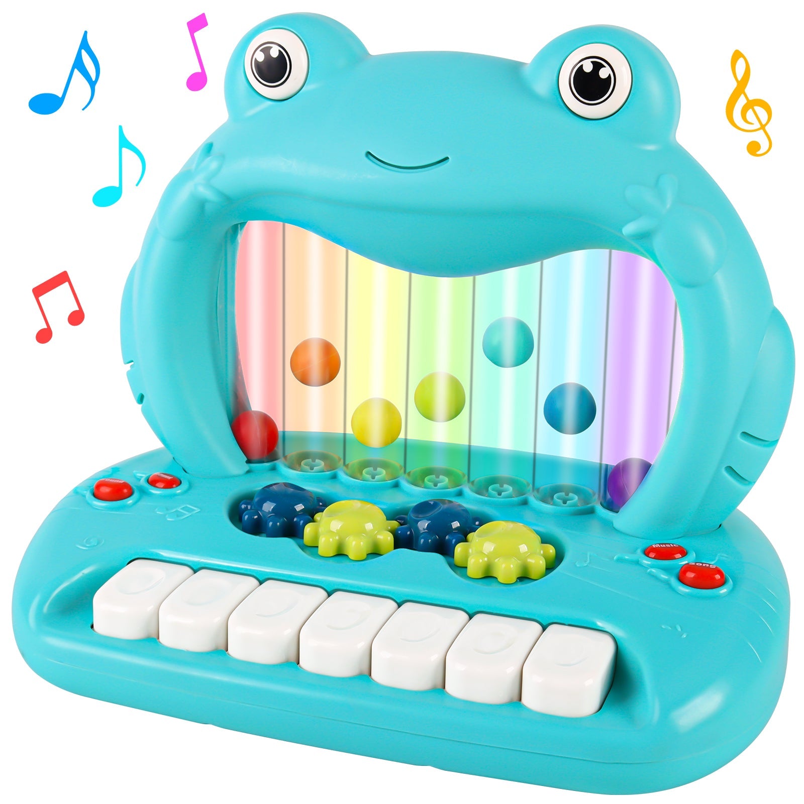 Blowing Ball Frog Piano Toy for Toddlers, Educational Musical Keyboard with Lights & Sounds, Early Learning Development Toy with Color Balls and Piano Keys for Boys & Girls Ages 18+ Months