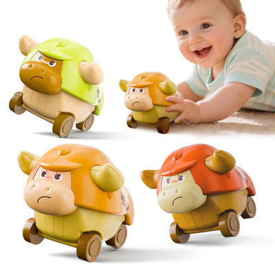 Juego de coche de juguete de animales con diseño de toro Fidtoy+Press to Go para niños pequeños