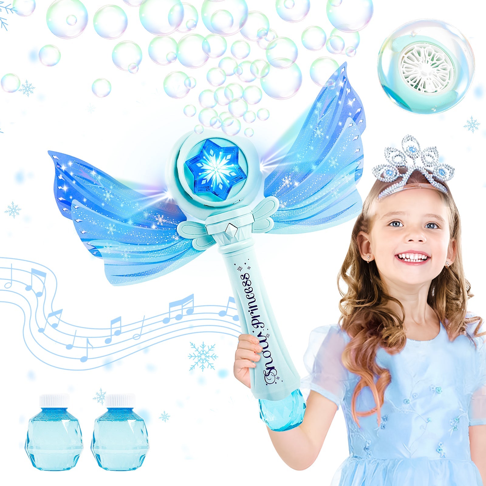 Magical Princess Bubble Wand with Wings Automatic Bubble Machine for Kids with Music Lights Indoor Outdoor Garden Adorable Toy for Kids