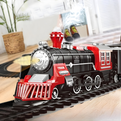 Battery-Powered Train with Smoke Effect, Light & Sound – Jackie’s Kids Track Set