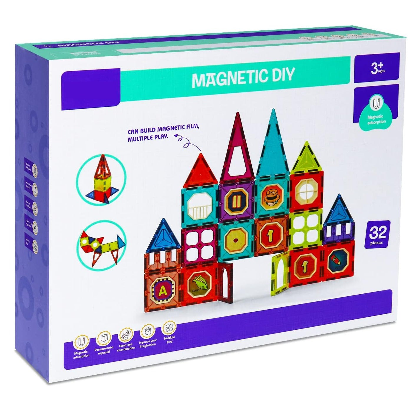 DIY Creative Magnetic tiles Construction Blocks - 32 pieces