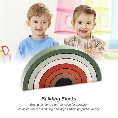 Wooden Small Rainbow 3 Stacking Blocks - 7 Pieces - 941