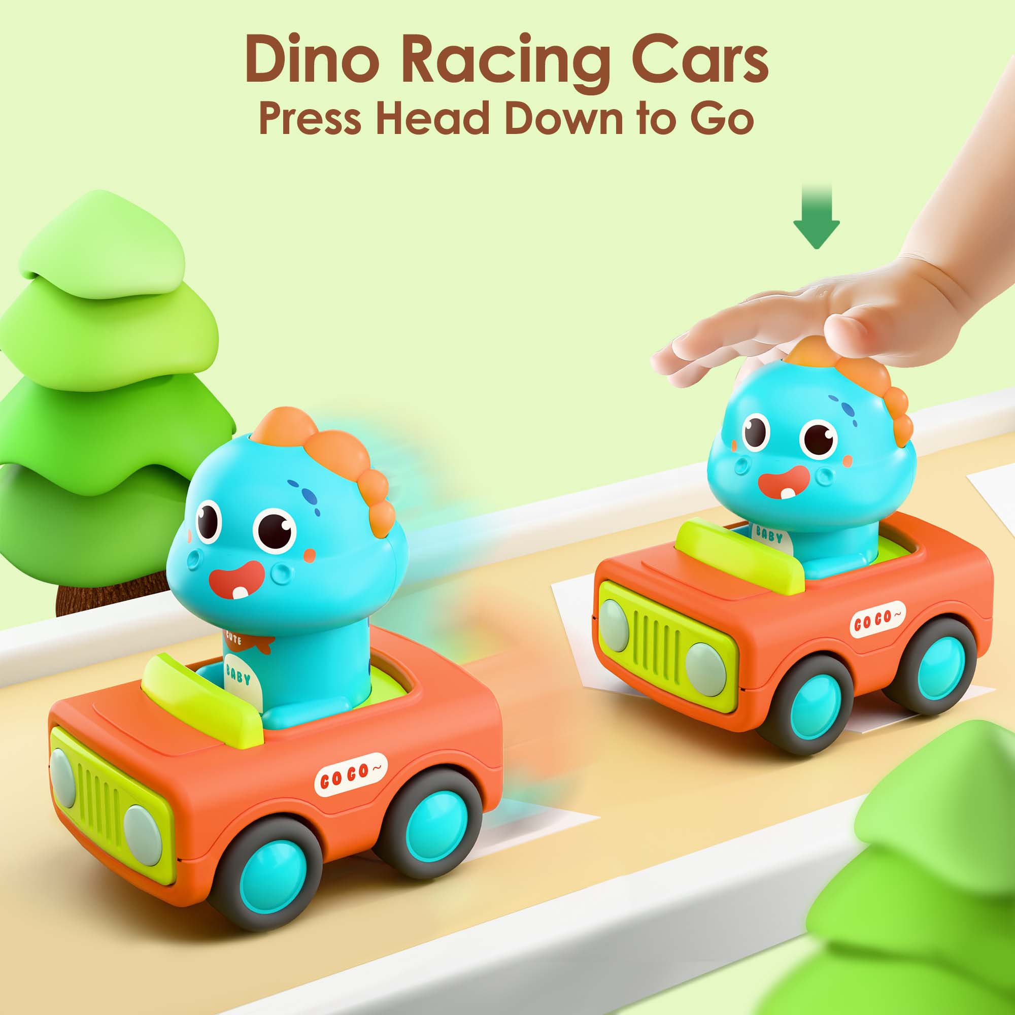 Dino Press and Go Vehicle Car Toys, Animal Racing Cars