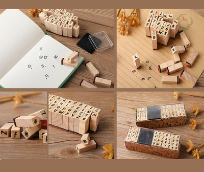 Number & Letters Wooden Stamp with Inkpad Set - 40 Pieces