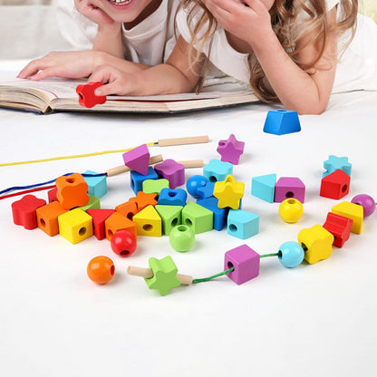 Wooden Rainbow Threading Shape Beads String - 010