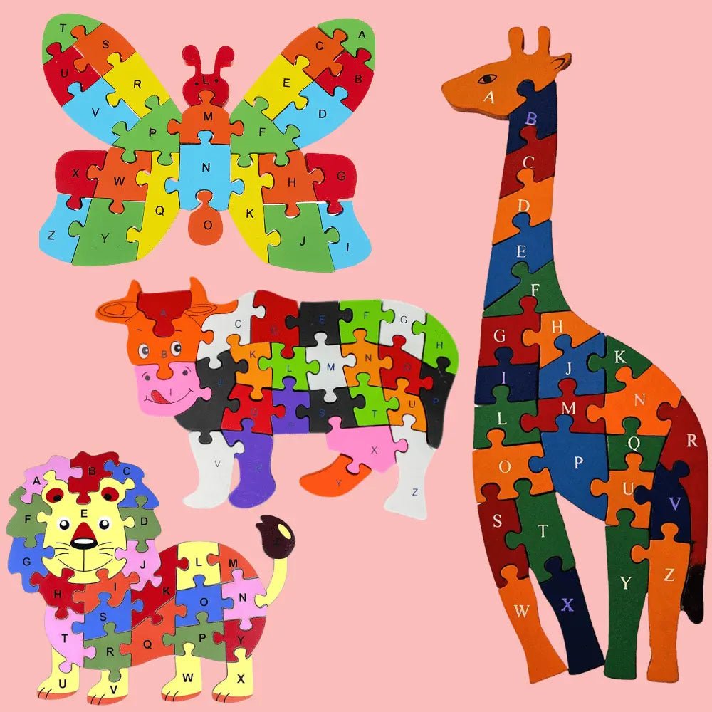 2 in 1 Animal Puzzle | Wooden Jigsaw Puzzle for Kids | Learn Alphabets and Puzzles | 1 PC