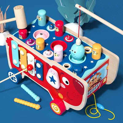 Fidtoy Jouet d'activité marteau en bois 5-en-1 pour tout-petits | Coordination œil-main et capacités cognitives