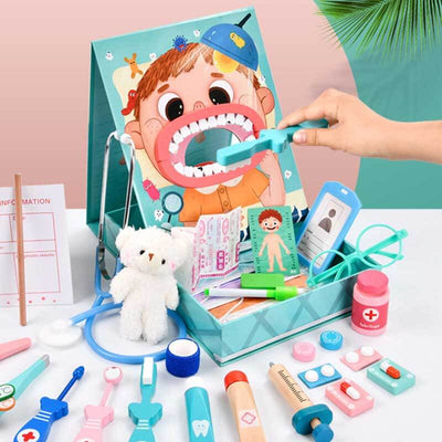 Fidtoy Wooden Doctor Playset 18 PCS Pretend Play Medical Toy