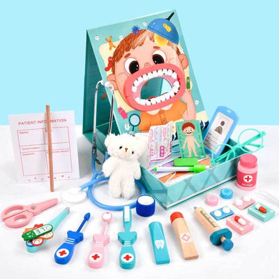 Fidtoy Wooden Doctor Playset 18 PCS Pretend Play Medical Toy