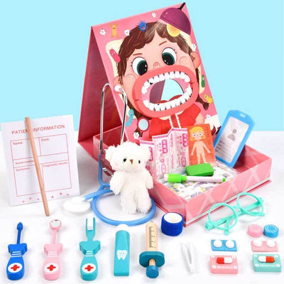 Fidtoy Wooden Doctor Playset 18 PCS Pretend Play Medical Toy