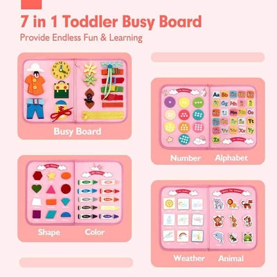 Fidtoy 8-en-1 Tableau d'activités Montessori pour tout-petits | Jouet d'activité portable en feutre pour l'apprentissage des compétences de vie