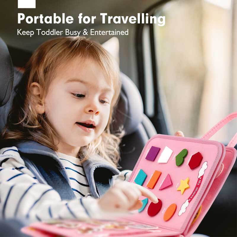Fidtoy 8-en-1 Tableau d'activités Montessori pour tout-petits | Jouet d'activité portable en feutre pour l'apprentissage des compétences de vie