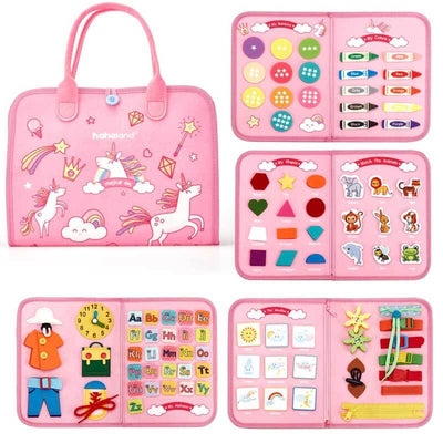 Fidtoy 8-en-1 Tableau d'activités Montessori pour tout-petits | Jouet d'activité portable en feutre pour l'apprentissage des compétences de vie