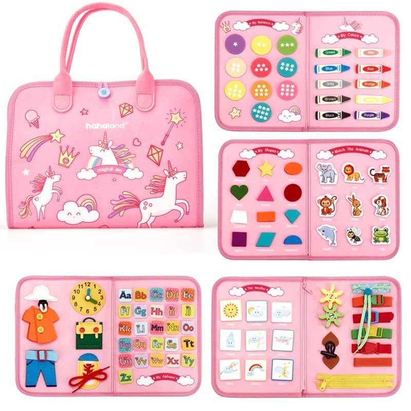 Fidtoy 8-en-1 Tableau d'activités Montessori pour tout-petits | Jouet d'activité portable en feutre pour l'apprentissage des compétences de vie