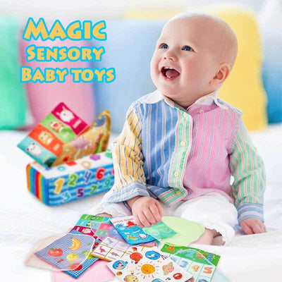 Fidtoy Baby Sensory Tissue Box Toy – Montessori Crinkle Papers, Colorful Scarves & Hand Rattle for Infants 6–12 Months