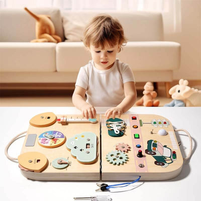 Fidtoy Montessori Busy Board for Toddlers – Dual-Sided Learning Toy for Fine Motor Skills, Problem Solving & Travel Play