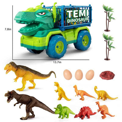 Fidtoy Ensemble de Camions de Transport de Dinosaures avec 15 Dinosaures Réalistes et Tapis d'Activité – Jouet STEM Imaginatif pour Enfants