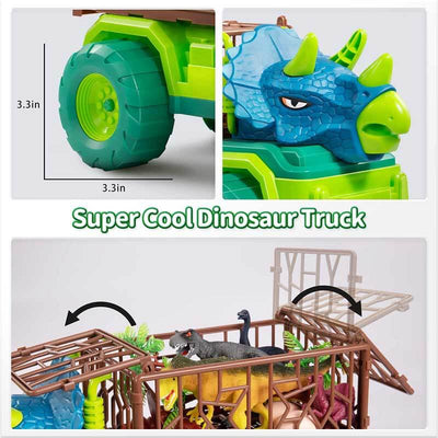 Fidtoy Ensemble de Camions de Transport de Dinosaures avec 15 Dinosaures Réalistes et Tapis d'Activité – Jouet STEM Imaginatif pour Enfants