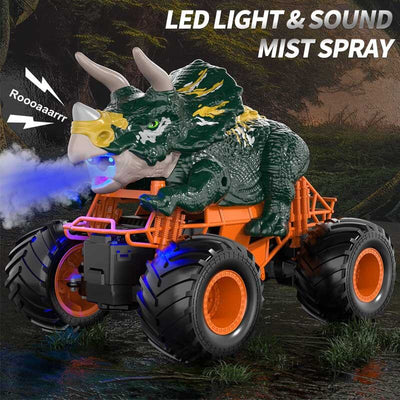 Fidtoy Remote Control Dinosaur Car Toy with Spray Lights Sound 2.4GHz RC Dino Truck for Kids Outdoor Indoor Racing Toy
