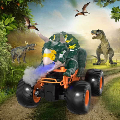 Fidtoy Remote Control Dinosaur Car Toy with Spray Lights Sound 2.4GHz RC Dino Truck for Kids Outdoor Indoor Racing Toy