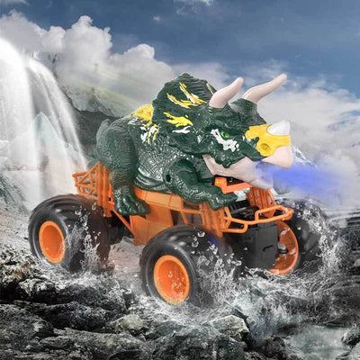 Fidtoy Remote Control Dinosaur Car Toy with Spray Lights Sound 2.4GHz RC Dino Truck for Kids Outdoor Indoor Racing Toy