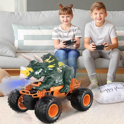 Fidtoy Remote Control Dinosaur Car Toy with Spray Lights Sound 2.4GHz RC Dino Truck for Kids Outdoor Indoor Racing Toy