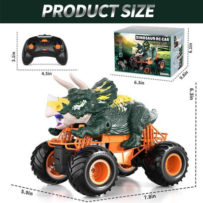 Fidtoy Remote Control Dinosaur Car Toy with Spray Lights Sound 2.4GHz RC Dino Truck for Kids Outdoor Indoor Racing Toy