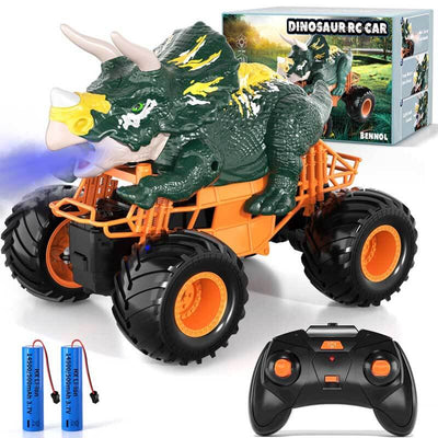 Fidtoy Remote Control Dinosaur Car Toy with Spray Lights Sound 2.4GHz RC Dino Truck for Kids Outdoor Indoor Racing Toy