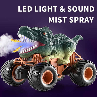 Fidtoy Remote Control Dinosaur Car Toy with Spray Lights Sound 2.4GHz RC Dino Truck for Kids Outdoor Indoor Racing Toy