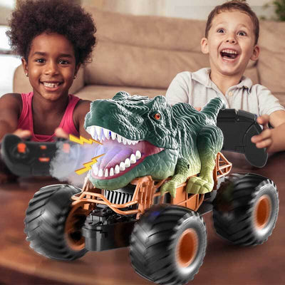 Fidtoy Remote Control Dinosaur Car Toy with Spray Lights Sound 2.4GHz RC Dino Truck for Kids Outdoor Indoor Racing Toy