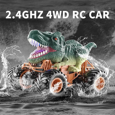 Fidtoy Remote Control Dinosaur Car Toy with Spray Lights Sound 2.4GHz RC Dino Truck for Kids Outdoor Indoor Racing Toy