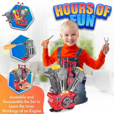 Fidtoy Motorcycle Engine Building Toy with Lights and Sounds for Kids