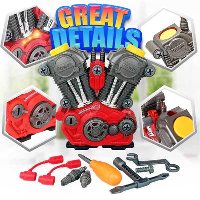 Fidtoy Motorcycle Engine Building Toy with Lights and Sounds for Kids