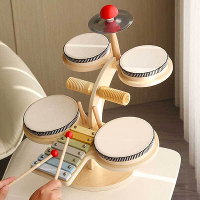 Fidtoy Wooden Percussion Instruments Set for Kids - Xylophone, Drum, Cymbals