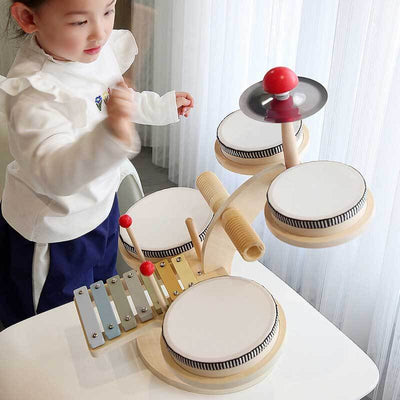Fidtoy Wooden Percussion Instruments Set for Kids - Xylophone, Drum, Cymbals