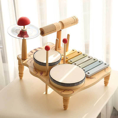 Fidtoy Wooden Percussion Instruments Set for Kids - Xylophone, Drum, Cymbals