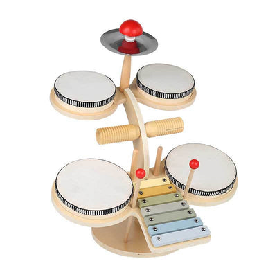 Fidtoy Wooden Percussion Instruments Set for Kids - Xylophone, Drum, Cymbals